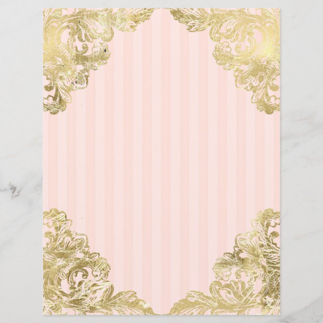 Pink Gold Stripes Ornate Frame Scrapbook Paper (Front)