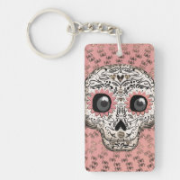 Pink & Gold Sugar Skull & Cute Whimsical Hearts