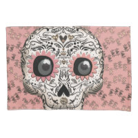 Pink & Gold Sugar Skull & Cute Whimsical Hearts