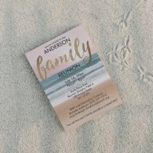Pink Gold Sunset Beach Family Reunion Invitation