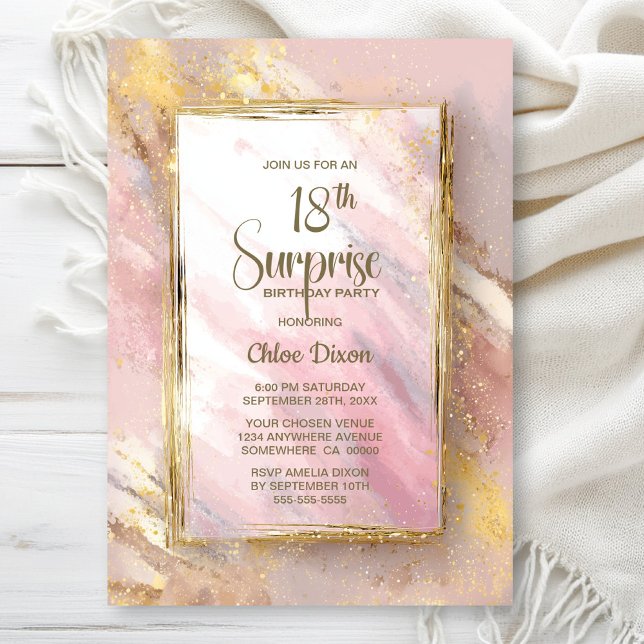 Pink Gold Surprise 18th Birthday Party Invitation (Creator Uploaded)