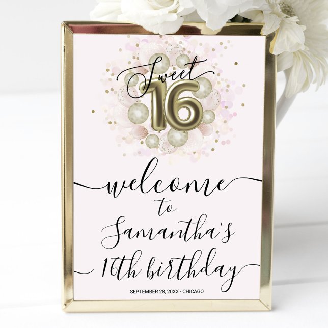 Pink Gold Sweet 16 Welcome Sign (Creator Uploaded)