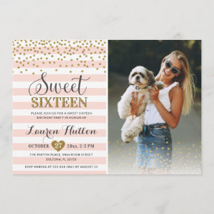 Pink Gold Sweet Sixteen 16th Birthday Party Photo Invitation