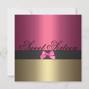 Pink & Gold Sweet Sixteen Bow Birthday Invitation