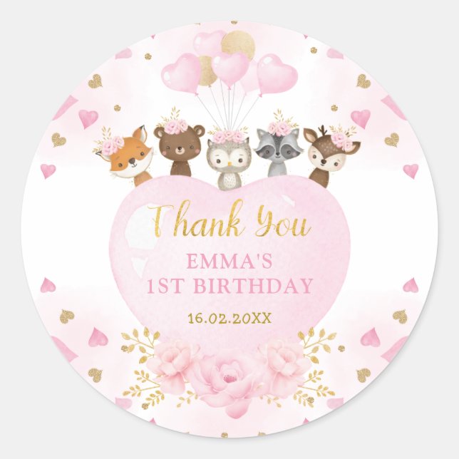 Pink Gold Sweetheart Woodland Valentines Birthday Classic Round Sticker (Front)