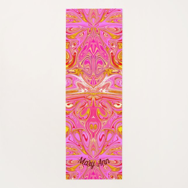 Pink/Gold Swirling Abstract Yoga Mat (Back)