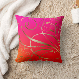 Pink Gold Swirls Flourishes  Cushion