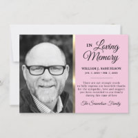 Pink Gold Sympathy Funeral Memory THANK YOU Photo