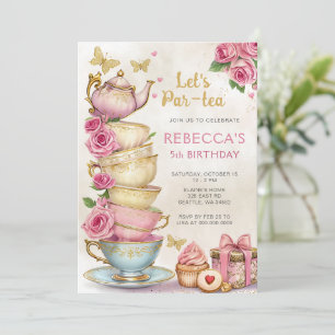 Pink Gold Tea Party Girl Birthday Invitation