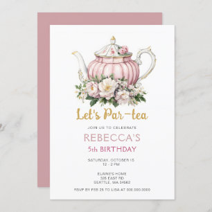 Pink Gold Tea Party Girl Birthday Invitation