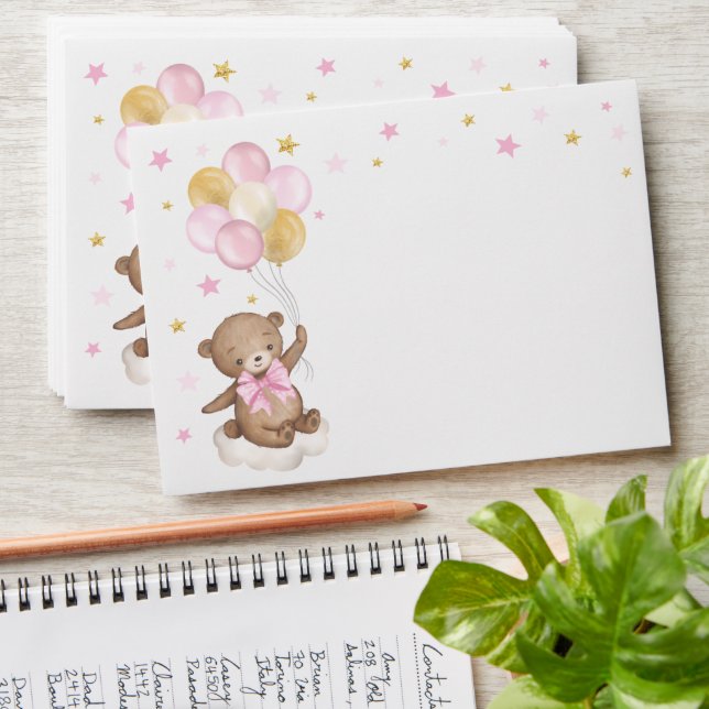 Pink Gold Teddy Bear Balloons | We Can Bearly Wait Envelope (Stacked)