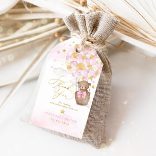 Pink Gold Teddy Bear Hot Air Balloon Clouds Stars Gift Tags