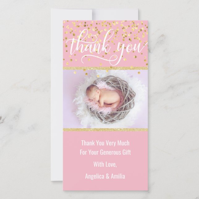 Pink Gold THANK YOU Baby Shower Girl | PHOTO (Front)