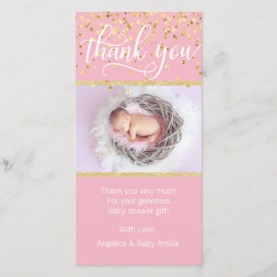 Pink Gold THANK YOU Baby Shower Girl   PHOTO Card