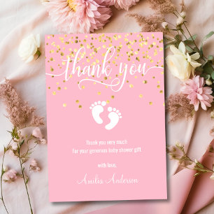 Pink Gold THANK YOU Baby Shower Girl PHOTO Card