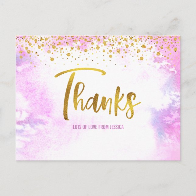 Pink Gold Thank You Sweet 16 Watercolor Birthday Postcard (Front)