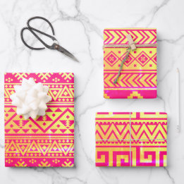 Pink gold tribal geometric wrapping paper sheet