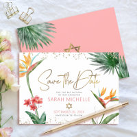 Pink Gold Tropical Bat Mitzvah Floral Palm Modern