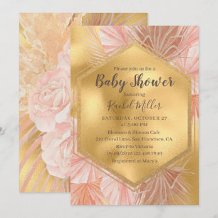 Pink Gold Tropical Floral Baby Shower Invitation