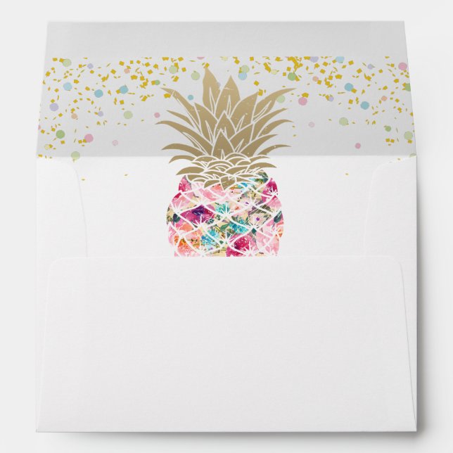 Pink Gold Tropical Pineapple for 5x7 Invitation Envelope (Back (Bottom))