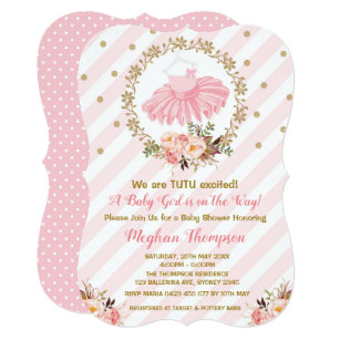 Pink Gold Tutu Baby Shower Invite Ballerina Ballet