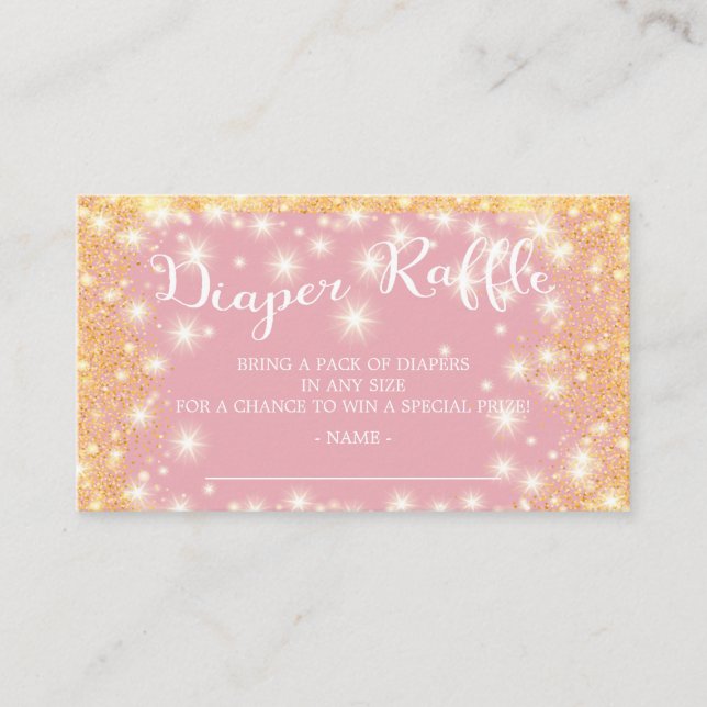 Pink & Gold Twinkle Star Diaper Raffle Ticket Enclosure Card (Front)