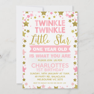 Pink Gold Twinkle twinkle Little Star Birthday Invitation
