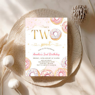 Pink Gold Two Sweet Doughnuts 2nd Birthday Invitat Invitation