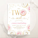 Pink Gold Two Sweet Doughnuts 2nd Birthday Invitation<br><div class="desc">Gold pink white doughnut two sweet 2nd birthday party invitation. Cute trendy design with watercolor pink and white doughnuts. Features typography font and heart script. You can choose printed invitations and/or instant download digital template. Perfect for a stylish feminine girls second bday celebration.</div>