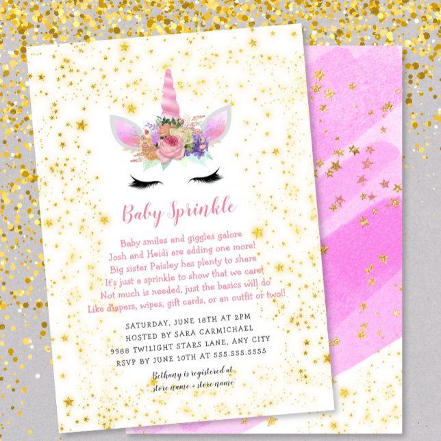 Pink Gold Unicorn Baby Sprinkle Invitation (Creator Uploaded)
