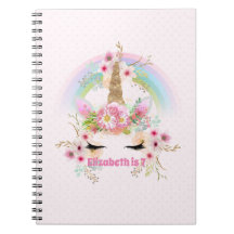 Pink Gold UNICORN Rainbow Flowers Girls NAMED Gift