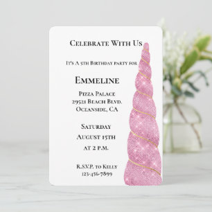 Pink Gold Unicorn White Birthday Invitation