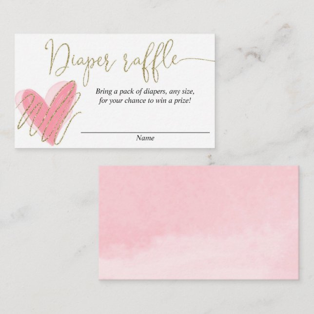 Pink gold valentines day heart diaper raffle cards (Front/Back)