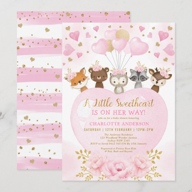 Pink Gold Valentines Sweetheart Baby Girl Shower Invitation (Front/Back)