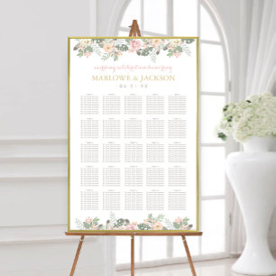 Pink Gold Vintage Boho Floral Wedding Seating Poster