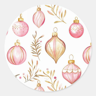 Pink Gold Vintage Christmas Ornaments Classic Round Sticker