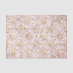 Pink Gold Vintage Damask Handwriting Decoupage Tissue Paper