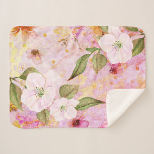 Pink gold vintage floral watercolor script stylish sherpa blanket