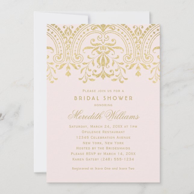 Pink Gold Vintage Glamour Wedding Bridal Shower Invitation (Front)