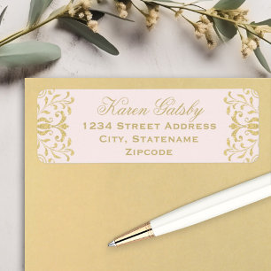Pink Gold Vintage Glamour Wedding Return Address Label