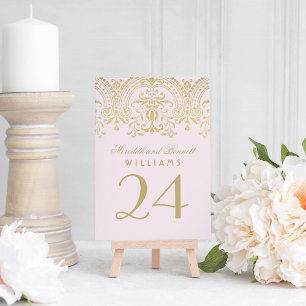 Pink Gold Vintage Glamour Wedding Table Number
