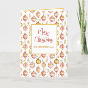 Pink Gold Vintage Ornaments Christmas Holiday Card