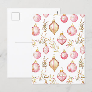 Pink Gold Vintage Ornaments Christmas Postcard