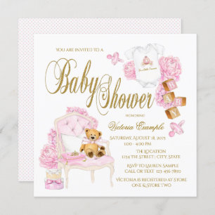 Pink Gold Watercolor Baby Shower Invitations