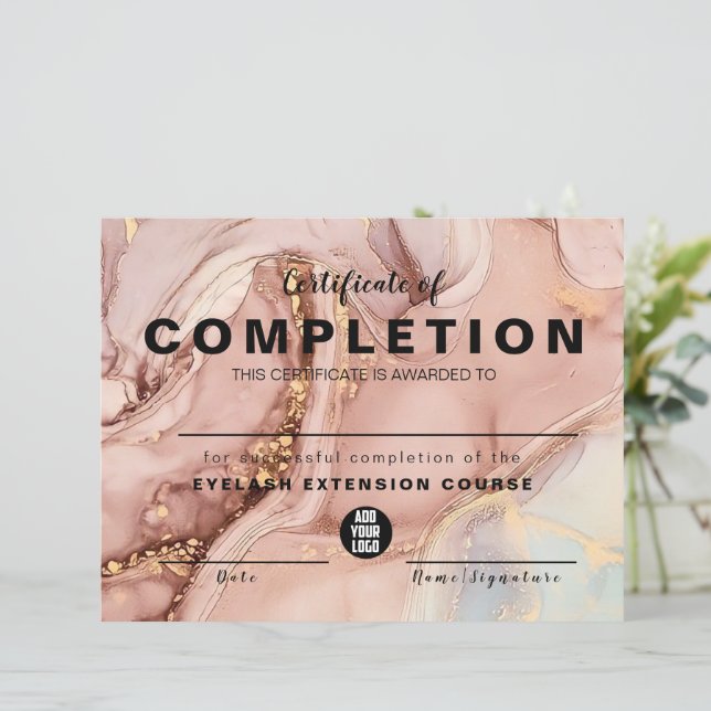  Pink Gold Watercolor  Certificate of Completion (Standing Front)