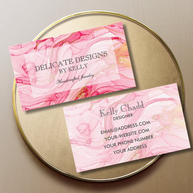 Pink Gold Watercolor Design Business Card (Creator Uploaded)