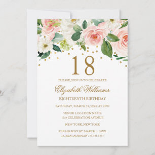 Pink Gold Watercolor Floral 18th Birthday Invitation