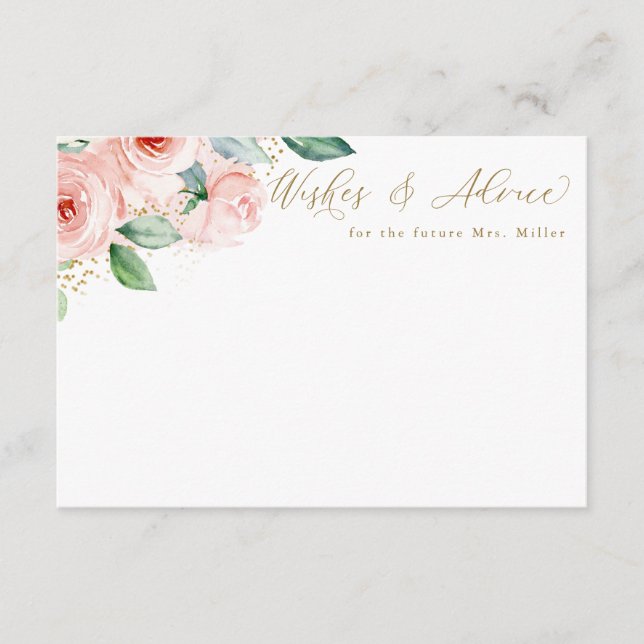 Pink & Gold Watercolor Floral Advice Card (Front)