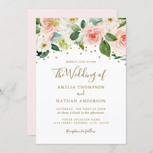 Pink Gold Watercolor Floral Wedding Invitation
