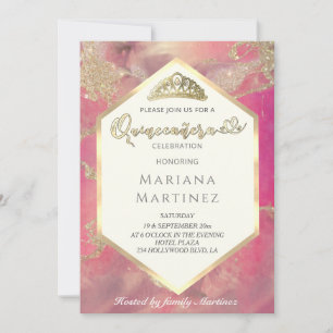 Pink Gold watercolor geometrical  Quinceañera Invitation
